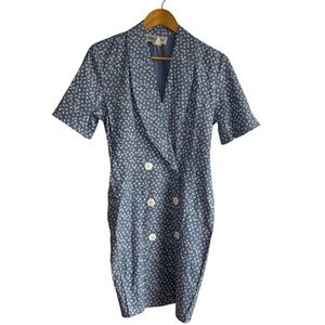VTG Young Edwardian Mini Dress Small 7 Wrap Double Breasted Blue Floral Coquette